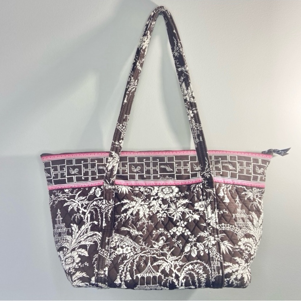 Vera Bradley Imperial Toile Brown, White and Pink Shoulder Tote Bag